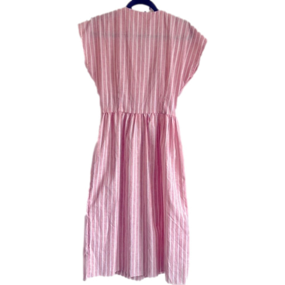 VINTAGE Red & White Stripe Midi Wrap Dress with Lace Collar Summer Dress Made US - Picture 3 of 8